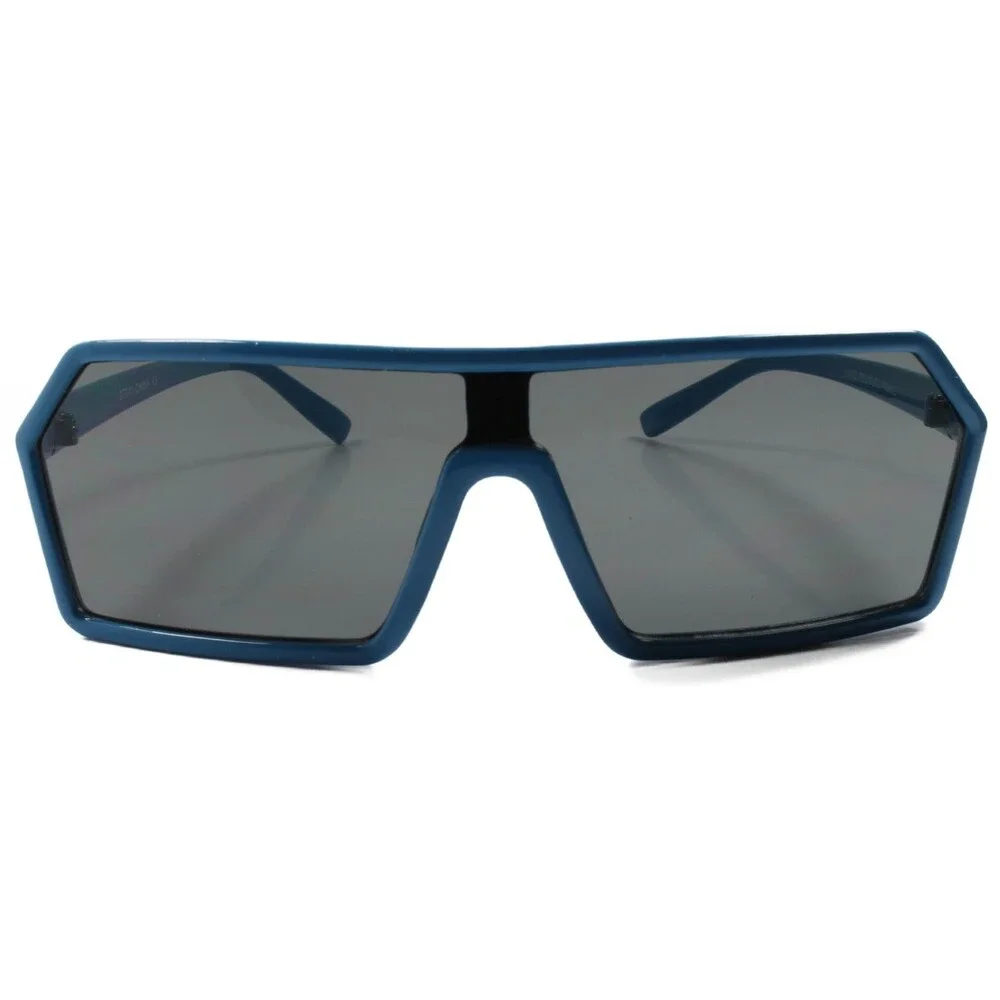 Retro Futuristic One Lens Mens Womens Wrap Rectangle Sun Glasses Blue Frame